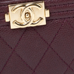 Pre Owned Chanel Burgundy Quilted Caviar Leather Boy Zip-Around Coin Purse