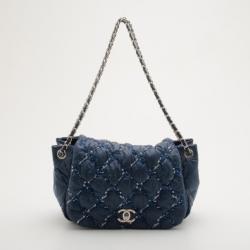 Pre Owned Chanel Blue Leather Bubble Quilted Bowler Bag