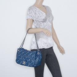 Pre Owned Chanel Blue Leather Bubble Quilted Bowler Bag