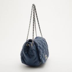 Pre Owned Chanel Blue Leather Bubble Quilted Bowler Bag