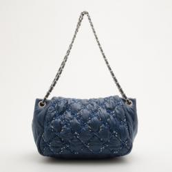 Pre Owned Chanel Blue Leather Bubble Quilted Bowler Bag