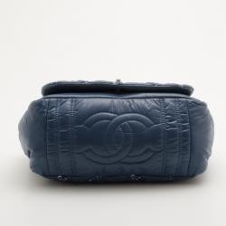 Pre Owned Chanel Blue Leather Bubble Quilted Bowler Bag