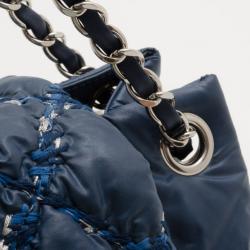 Pre Owned Chanel Blue Leather Bubble Quilted Bowler Bag