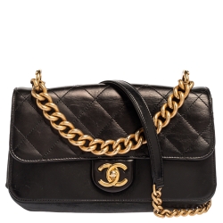 مملوكة مسبقًا حقيبة كتف شانيل سلسلة جلد مبطن أسود