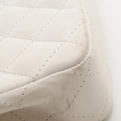 Pre Owned Chanel White Quilted Lambskin Leather East/West Classic Flap Bag