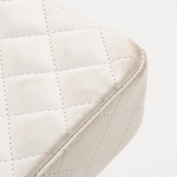 Pre Owned Chanel White Quilted Lambskin Leather East/West Classic Flap Bag