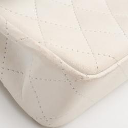 Pre Owned Chanel White Quilted Lambskin Leather East/West Classic Flap Bag