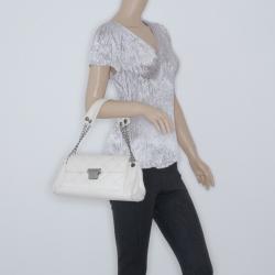 Pre Owned Chanel White Lambskin Accordion Flap Bag