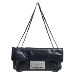 Pre Owned Chanel Dark Blue Leather Mademoiselle Turn Lock Flap Bag