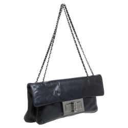 Pre Owned Chanel Dark Blue Leather Mademoiselle Turn Lock Flap Bag