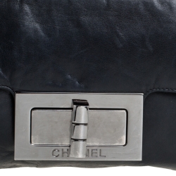 Pre Owned Chanel Dark Blue Leather Mademoiselle Turn Lock Flap Bag