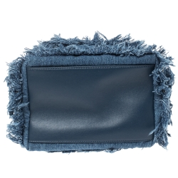 Pre Owned Chanel Blue Denim CC Fringe Drawstring Bucket Bag