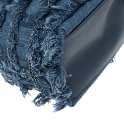 Pre Owned Chanel Blue Denim CC Fringe Drawstring Bucket Bag