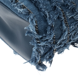 Pre Owned Chanel Blue Denim CC Fringe Drawstring Bucket Bag