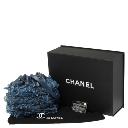 Pre Owned Chanel Blue Denim CC Fringe Drawstring Bucket Bag