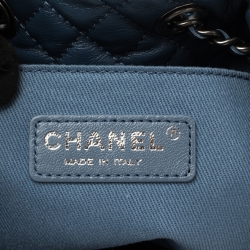 Pre Owned Chanel Blue Denim CC Fringe Drawstring Bucket Bag
