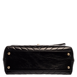 Pre Owned Chanel Black Crinkled Chevron Leather Small Coco Top Handle Bag