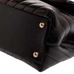 Pre Owned Chanel Black Crinkled Chevron Leather Small Coco Top Handle Bag