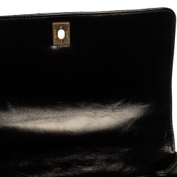 Pre Owned Chanel Black Crinkled Chevron Leather Small Coco Top Handle Bag