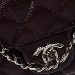 Pre Owned Chanel Dark Burgundy Quilted Caviar Leather Front Pocket Chain Bag