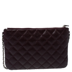 Pre Owned Chanel Dark Burgundy Quilted Caviar Leather Front Pocket Chain Bag