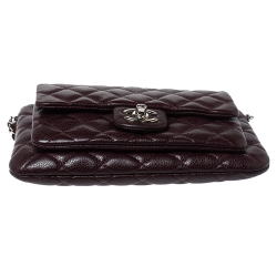 Pre Owned Chanel Dark Burgundy Quilted Caviar Leather Front Pocket Chain Bag