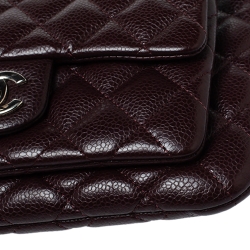 Pre Owned Chanel Dark Burgundy Quilted Caviar Leather Front Pocket Chain Bag