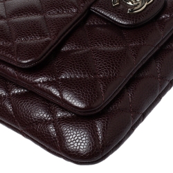 Pre Owned Chanel Dark Burgundy Quilted Caviar Leather Front Pocket Chain Bag