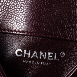 Pre Owned Chanel Dark Burgundy Quilted Caviar Leather Front Pocket Chain Bag