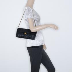 Pre Owned Chanel Black Chocolate Bar Quilted East West Flap Bag