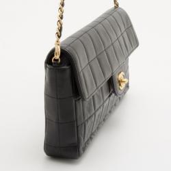 Pre Owned Chanel Black Chocolate Bar Quilted East West Flap Bag