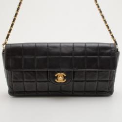 Pre Owned Chanel Black Chocolate Bar Quilted East West Flap Bag