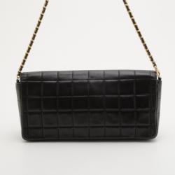 Pre Owned Chanel Black Chocolate Bar Quilted East West Flap Bag