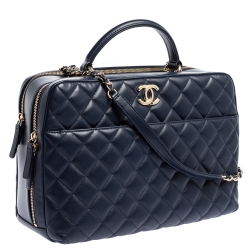 Pre Owned Chanel Blue Quilted Leather Large Trendy CC Bowler Bag