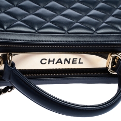 Pre Owned Chanel Blue Quilted Leather Large Trendy CC Bowler Bag