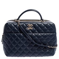 Pre Owned Chanel Blue Quilted Leather Large Trendy CC Bowler Bag