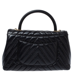 Pre Owned Chanel Black Chevron Aged Leather Small Coco Top Handle Bag