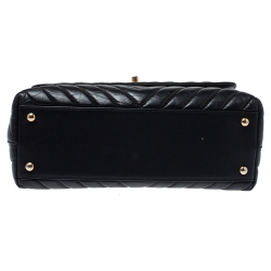 Pre Owned Chanel Black Chevron Aged Leather Small Coco Top Handle Bag