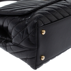 Pre Owned Chanel Black Chevron Aged Leather Small Coco Top Handle Bag