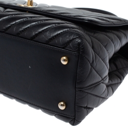 Pre Owned Chanel Black Chevron Aged Leather Small Coco Top Handle Bag