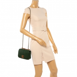 Pre Owned Chanel Green Python CC Top Handle Bag