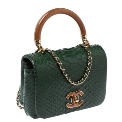 Pre Owned Chanel Green Python CC Top Handle Bag