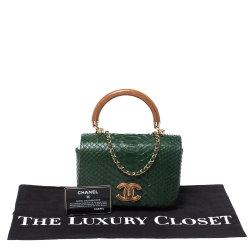 Pre Owned Chanel Green Python CC Top Handle Bag