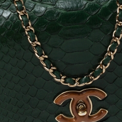 Pre Owned Chanel Green Python CC Top Handle Bag