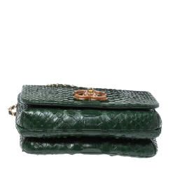Pre Owned Chanel Green Python CC Top Handle Bag