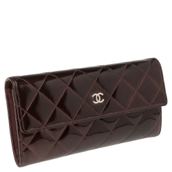 Chanel Burgundy Quilted Patent Leather CC Flap Wallet