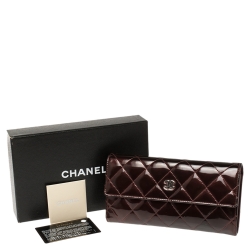 Chanel Burgundy Quilted Patent Leather CC Flap Wallet