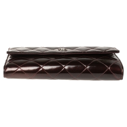Chanel Burgundy Quilted Patent Leather CC Flap Wallet