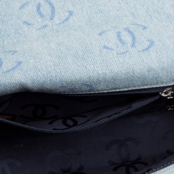 Pre Owned Chanel Wash Blue CC Denim Jumbo Classic Single Flap Bag