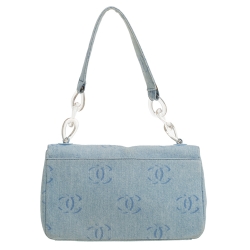 Pre Owned Chanel Wash Blue CC Denim Jumbo Classic Single Flap Bag